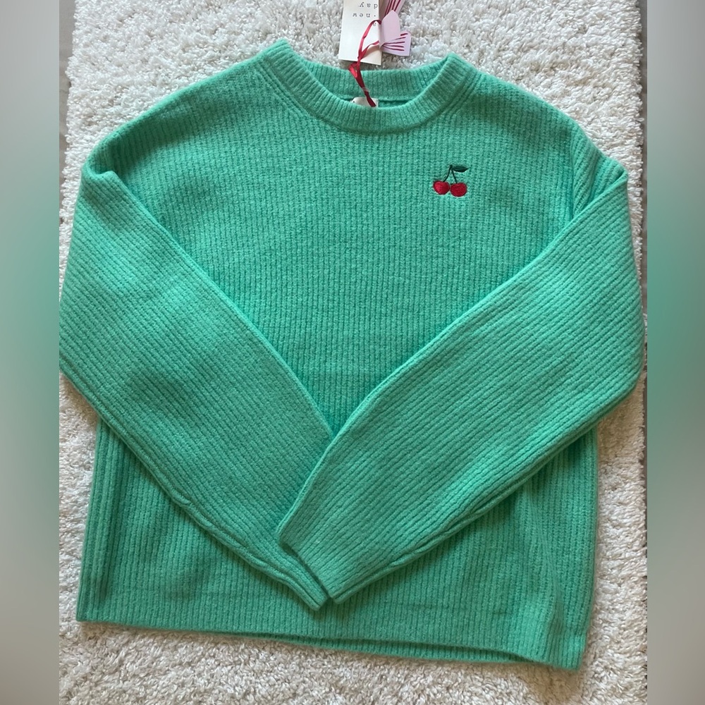 A new day green cherry sweater